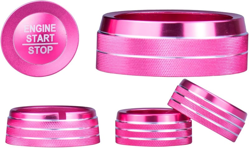 HDUFC for Jeep 2022-2025 Grand Cherokee/Grand Cherokee 4xe/Grand Cherokee L car Interior 6-Piece Set, Shift Switch, air Conditioning Adjustment, Headlight Switch knob, Start Button Cover/Ring (Pink) - Image 2